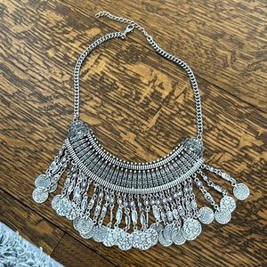 Silver oversized coin necklace